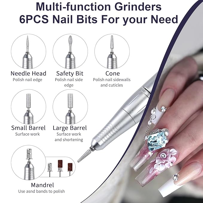 45000RPM Electric Machine Set With LCD Screen File Machine For Acrylic Gels Nails Manicures (White)