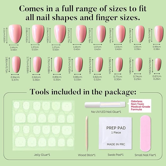 Luxbon Almond Press On Nails with No-Cure Nail Glue and Tool Kit – Durable Short Press On Nails Soft Gel Tips 25-30pcs Full Size Set, Reusable Fake Nails for Women, Salon Look at Home, Pink Aurora