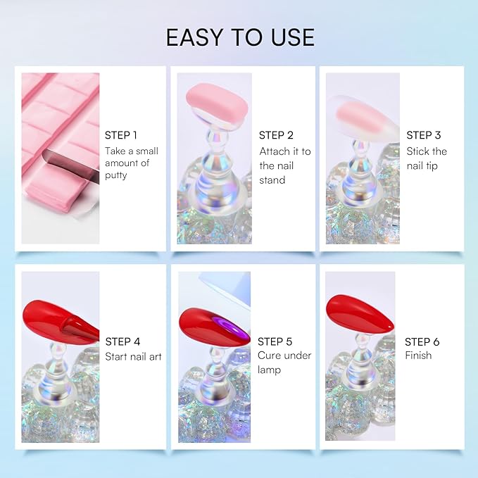 Makartt Nail Stand: Clear Nail Holder for Painting Nails DIY, Magnetic Press on Stand for Art Display Practice, Clear Glitter Flower Fake Holder for Home Salon with Reusable Adhesive Putty