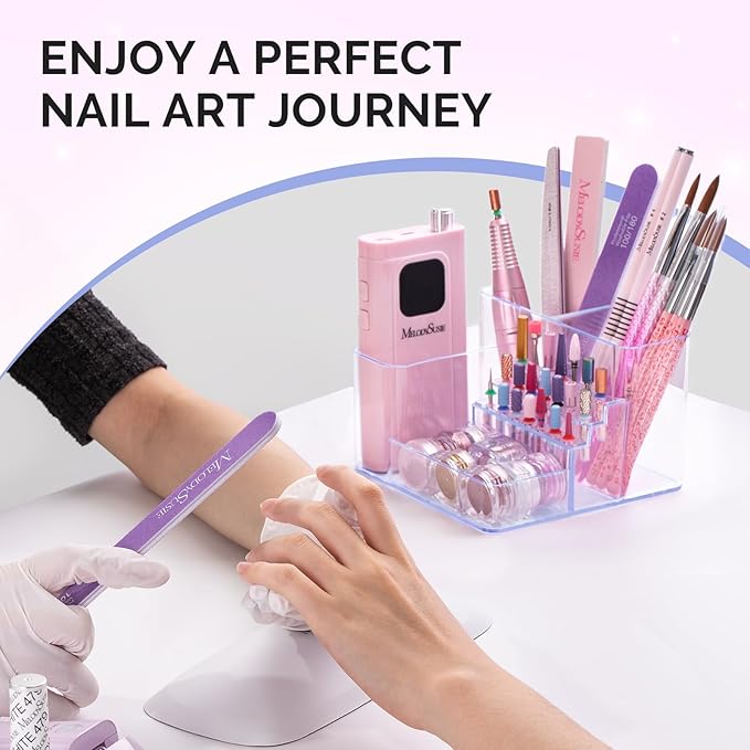 MelodySusie Nail Drill Holder, 21 Holes Nail Drill Bits Holder, Professional Acrylic Nail Tools Storage Box, Organizer Displayer for Manicure Efile Accessories Nail Drill Kit, Salon Home, Clear