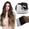 RUNATURE Human Hair Tape in Hair Extensions,16 Inch 20Pcs 50G Dark Brown Ombre, Soft Straight Hair Extensions Tape Ins, Heat Resistant, Natural Look, Easy to Apply