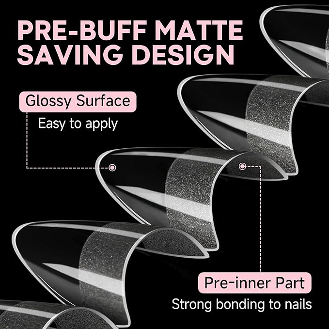 UNA GELLA Almond Shape Nail Tips Short: 504pcs Half Cover Almond Gel Nails Tips Matte Clear Fake Nails Self-handle for Nail Extension DIY Nail Salon for Her, 12Sizes