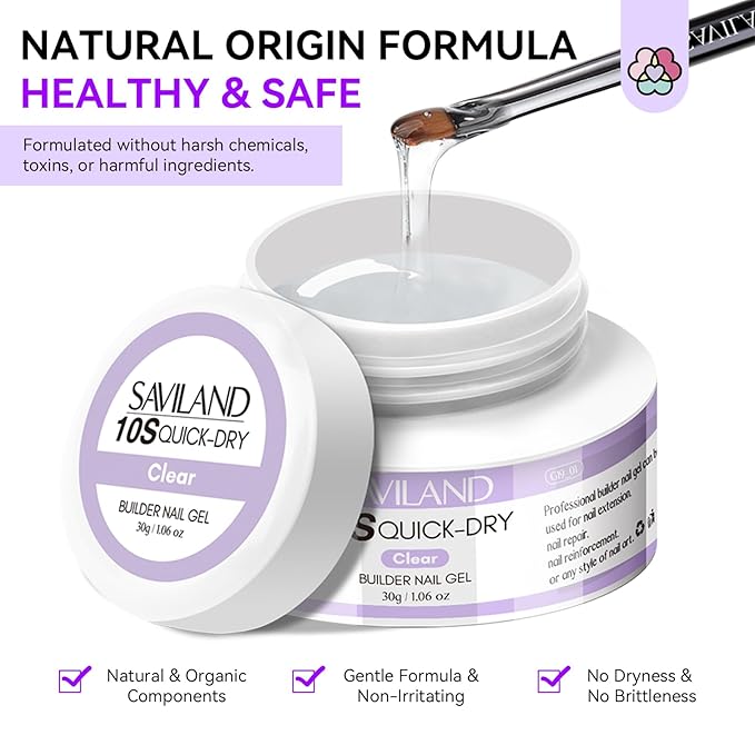 SAVILAND Quick-dry Builder Nail Gel Kit - Clear Pink Builder Hard Gel with Mini UV Light, Top Gels, Dehydrator, Non-acid PH Bond Primer and Nail Extension Application Tools for beginners