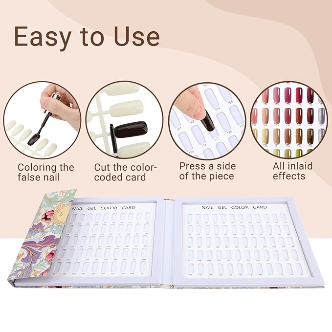 Segbeauty 120 Nail Colors Chart Display, Nail Polish Organizer Swatches Cardboard with 120 False Nails Tips, Salon Nails Gel Polish Color Card Book Swatches Stick Supplies Showing Board Tool