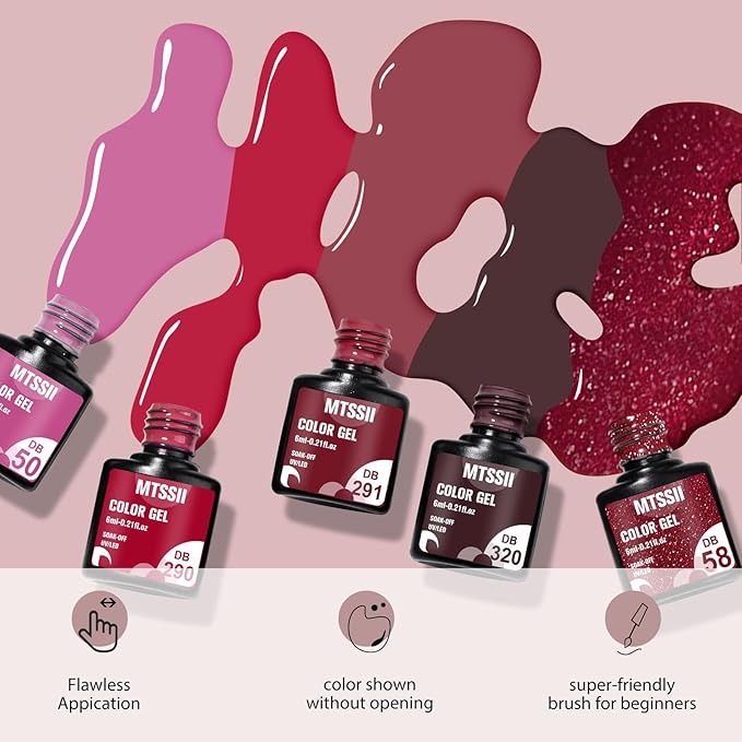 MTSSII Red Gel Nail Polish Set - 8 Colors Bloody Mary Collection Popular Shimmer Red Burgundy Gel Polish Kit Nail Art Design DIY Salon Home Gifts