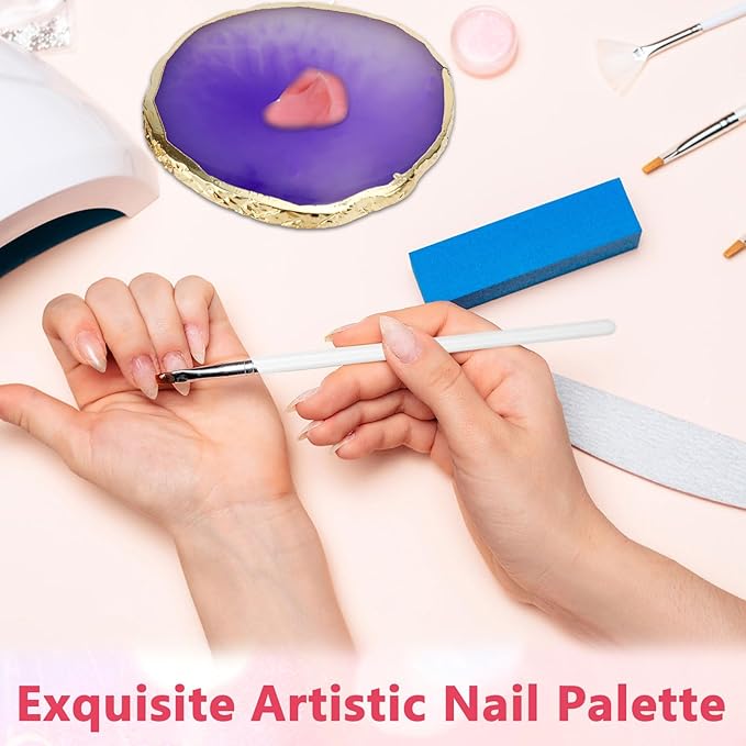Nail Art Tools Set, 15Pcs Nail Art Brushes White Gel Brush Purple Color Palette Polish Mixing Plate Acrylic Stands for Painting 5Pcs Double-Ended Dotting Pen Design Tools Kit for DIY Manicure