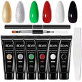 Poly Nail Gel Kit by BQAN - 6 Colors | Professional Nail Extension Gel | 15ml Each Low Odor Formula for DIY Nails | 28-Day Wear Christmas Red Black Gold Gitter