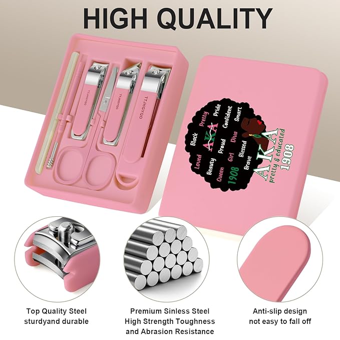 Nail Clippers and Beauty Tool Portable Set Nail Clipper Set Manicure Set 6 in 1 AKA Sorority Gifts Suitable for for Women Home, Workplace, Outdoor Travel,Etc. (AKA 1908 Pink)