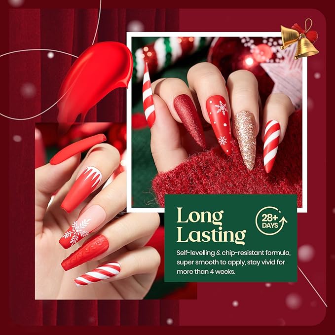 Beetles Gel Nail Polish – Candy Cane Gel Polish Set, 6 Color Burgundy Red Glitter White Silver Snow Holiday Sparkle Manicure Kit Soak off Uv Nail Art Design Gifts for Women