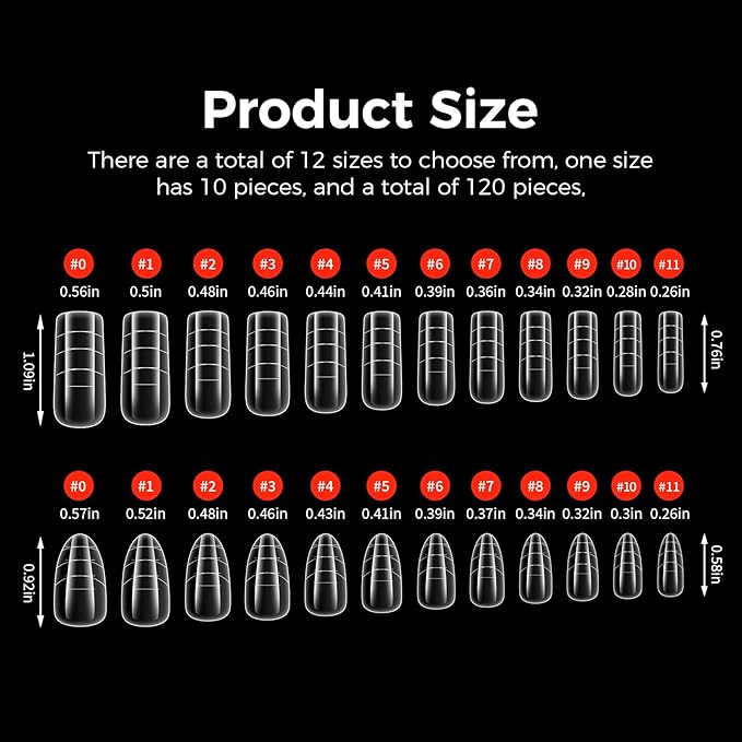 Dual-ended Nail Forms, 120PCS 12 Sizes Square Almond Shape Embeddable Poly Gel & Acrylic Nail Extension Molds Kit, Reusable for DIY French Manicure, Salon-Quality at Home