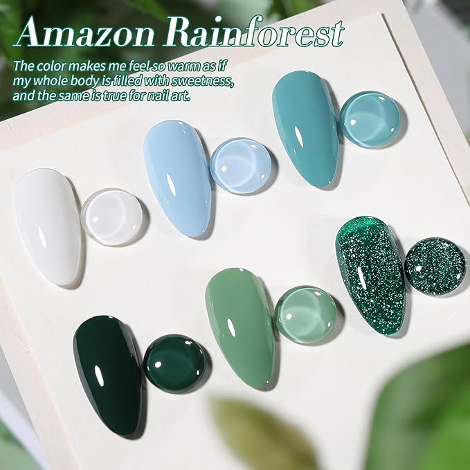 Born Pretty Green Gel Nail Polish,Light Green to Dark Shades Glitter Blue White Gel Polish Rainforest St. Patrick's Day Soak Off U v LED Light Cure for Salon Manicure and Nail Art DIY at Home