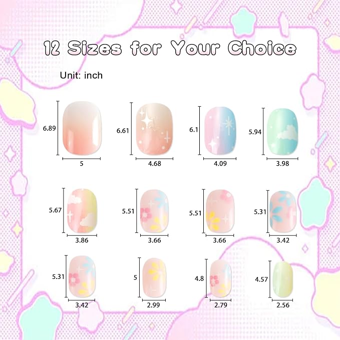 SIUSIO 3Pack Children Acrylic Fake Nails, 72pcs Press on Full Cover Gradient Color Rainbow Short False Nail Art Kits Set with Sticker Tabs Nail Glue Gel for Kids Little Girls Women - Rainbow Nebula