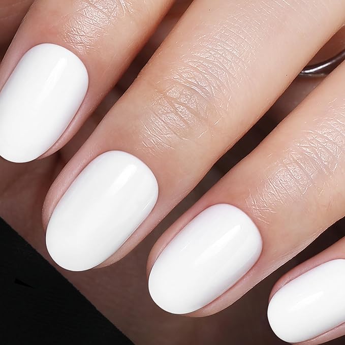UNA GELLA 32Pcs Soft Gel Press on Nails Oval - 16 Sizes Milky White Round Glue on Nails, Reusable Solid Color False Nails, Full Cover Acrylic Nail Kit for Women DIY Home Manicure