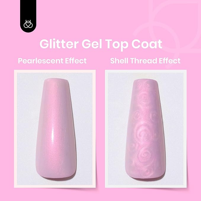 beetles Gel Polish 2 In 1 Pearlescent Glitter Gel Top Coat Pearl Nail Polish Glossy Shiny No Wipe Top Coat Soak Off UV Led Long Lasting Highly Shine Manicure Gifts for Women