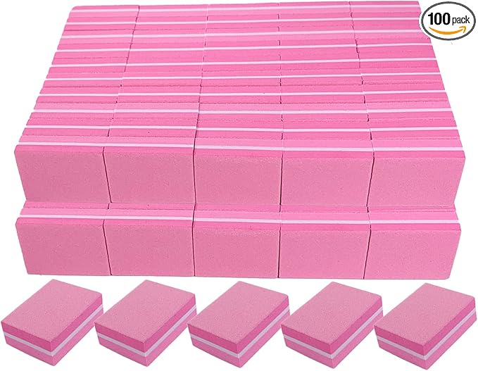 Nail Buffers (100 Pack), Mini Buffer Block Nail File for Acrylic and Natural Nails, 100/180 Grit Nail Buffer Block Bulk Buffing Blocks for Nail Buff Professional Manicure File Blocks Set Hot Pink