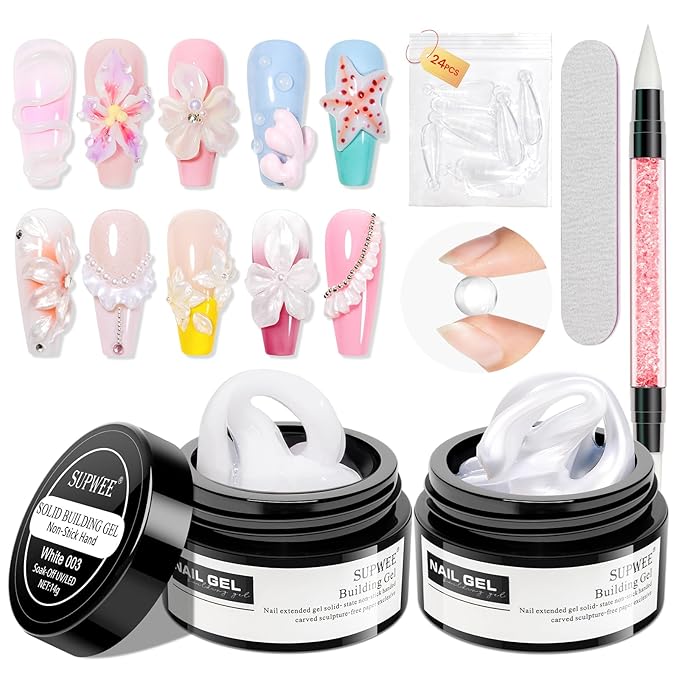 3D Nail Gel Sculpting Gel Non Stick Hand Solid Builder Gel for Nails Extension Sculpting Modeling with Chrome Powder for Carving Patterns Decoration Home Manicure DIY for Women