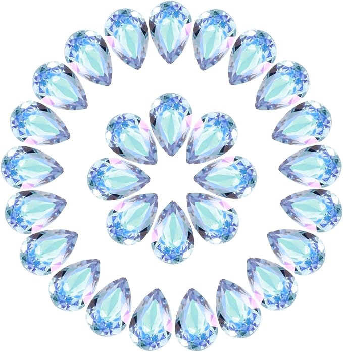 MECCANIXITY 48 Pcs 3D Teardrop Rhinestones Diamond Nail Charm Crystal Pointback K9 Glass Rhinestones Crystal Gems for Jewelry Making, Craft, 8x12mm, AB Blue