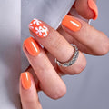 Curvlife Tip Press on Nails Acrylic Fake Nails with Design Full Cover False Nails for Women Reusable Nail Kit with Nail Glue Adhesive Tabs Nail File (orange flower, Short)