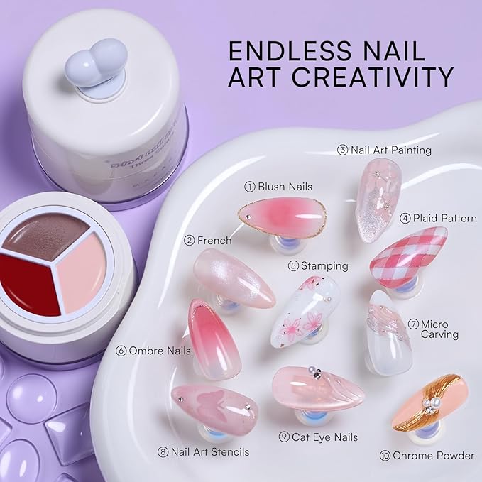 Makartt 5-in-1 Nail Art Gel: ColorPot 3 Colors Gel Nail Polish No Wipe with Nail Stamp for Stamping, French Tips, Ombre, Painting, 3d Micro-Sculpting with Silicone Head for Diy Nails at Home Salon