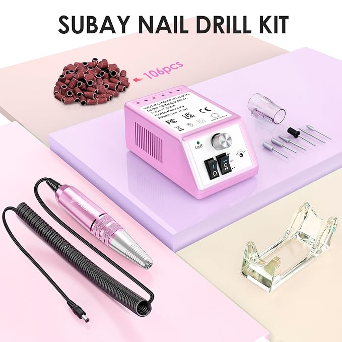 Subay 30000RPM Professional Nail Drill Machine for Acrylic Nails, Gel Nail, Nail Art Polisher Sets with 6 Bits Easy Build-in Bit Holder Twist Lock Changing Bit
