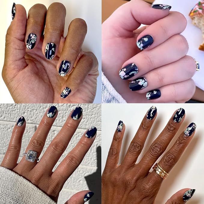 Olive & June Instant Mani Press-On Nails (Glue) | 42 Fake Nails, 21 Sizes | Non-Toxic, Long-Lasting Recycled Materials Realistic Look | Spring Flowers & Patterns | Short, Round | Micro Floral