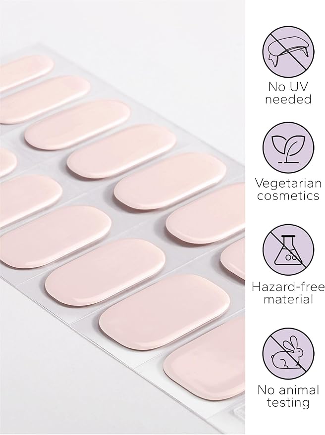 Nail Polish Strips – 32PCS UV Free Salon Quality Wraps, Long Lasting Gel Nail Stickers for Women (Morning Mist Nude)