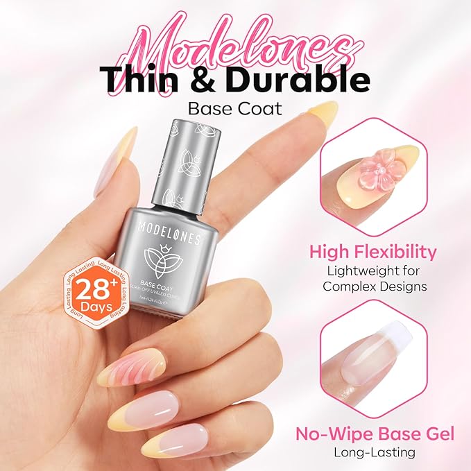 modelones Gel Top Coat and Base Gel Polish, 3 PCS Clear Glossy and Chrome Proof Matte Top Coat No Wipe, Base Coat Nail Polish Upgrade Formula Pro Manicure Essential Kit Gift for Women Girls Starter
