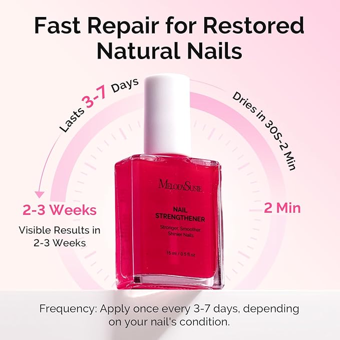 MelodySusie Nail Strengthener and Growth Treatment, 2-in-1 Ridge Filling Base Coat & Glossy Concealer Polish for Damaged Nail Repair and Healthy Shine,Gifts for Women 15ml 0.5 Fl Oz Fuchsia