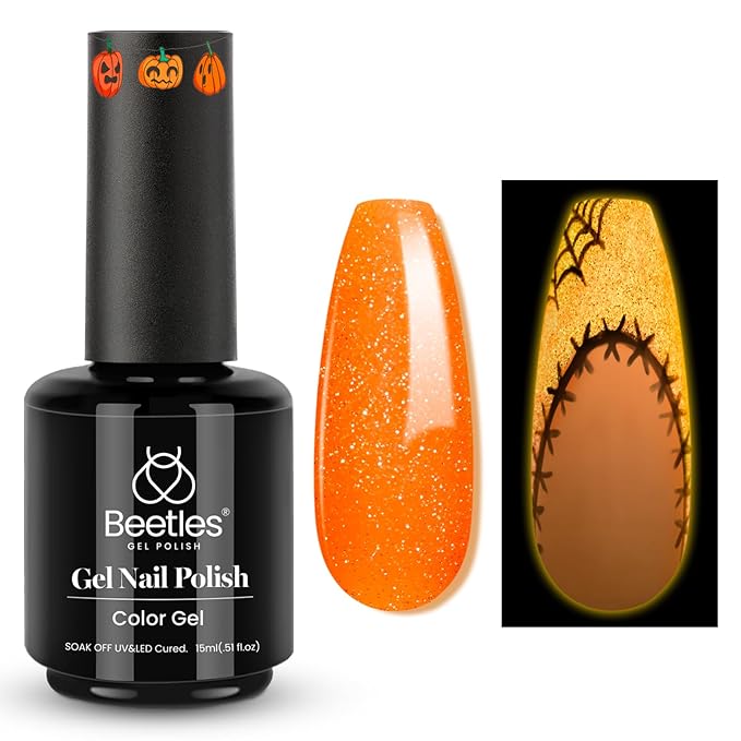 Beetles Gel Nail Polish – Luminous Orange Glow in the Dark Gel Polish, Soak Off Uv LED Nail Lamp Nail Art Manicure Salon DIY Home 0.5Oz