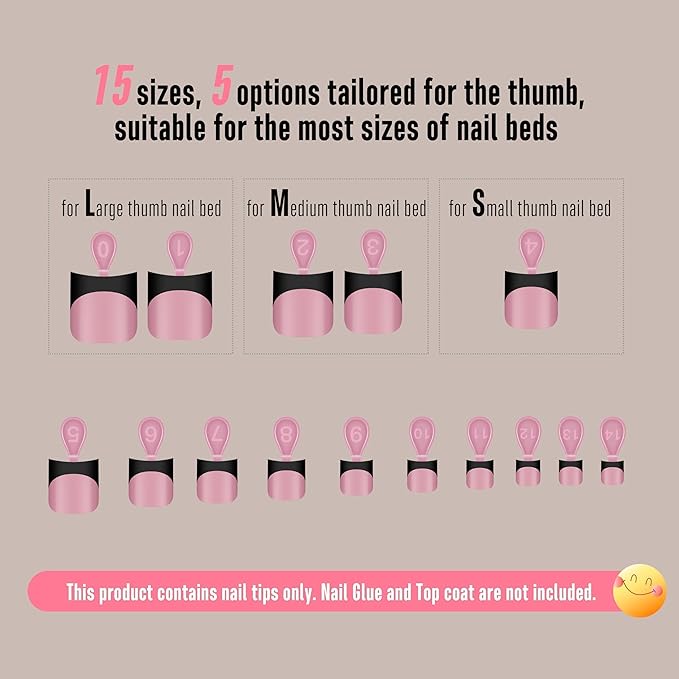 NOVO OVO Halloween Black French Tip Short Toe Nail Tips Press on with Moon Curve, BERRY PINK Thick Sharp Square Toenail Extension, Soft Gel False Nail Kit, Need Glue Builder Gel x 15 Sizes 240 pcs