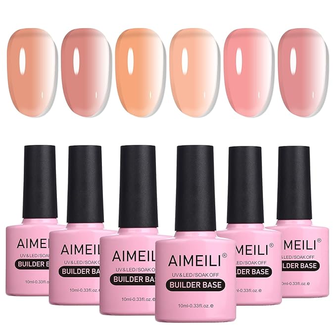 AIMEILI Sheer Color Builder Base Gel for Nails, Hema Free, Cruelty Free, Vegan, No Need Slip Solution, Soak Off Gel Nail Polish 6pcs X 10ml - Kit Set 38