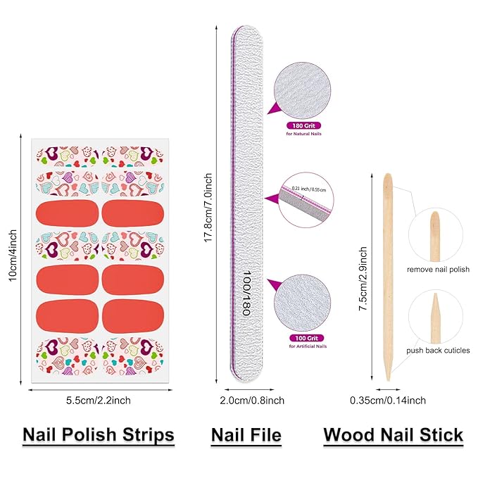 DANNEASY 24 Sheets Valentine's Day Nail Wraps for Women Stick On Nail Polish Strips Gel Nail Strips Self Adhesive Nail Polish Stickers Nail Sticker for Nail Art with Nail File, Cuticle Stick