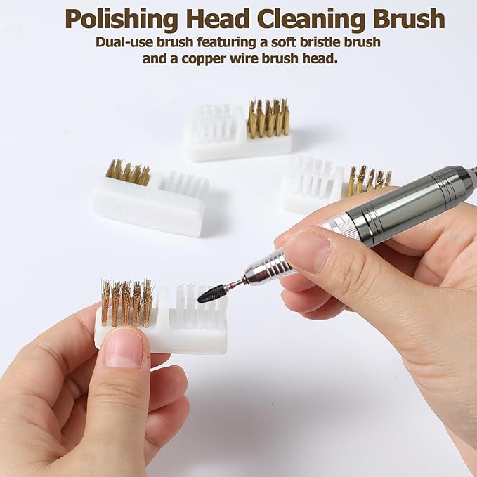 Nail Drill Bits Cleaner Brush, 5 Pcs Nail Art Cleaning Tool Manicure Wire Drill Cleaner Brush Steel Wires & Nylon Double Nails Polish Cleaning Brushes for Salon and Home Use