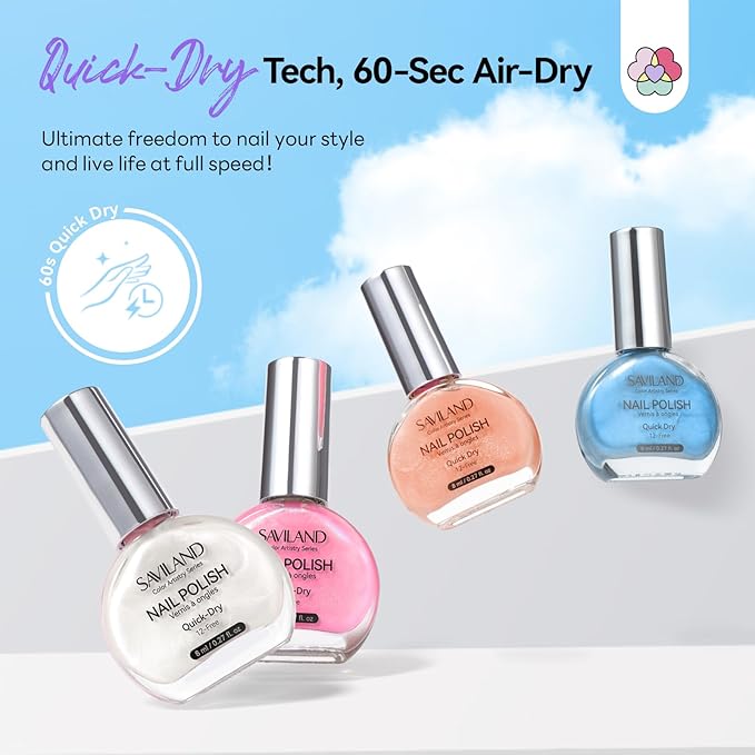 SAVILAND Pearlescent Nail Polish Set: Quick Dry Mermaid Nail Polish 6-Color Pearl Pink Blue White Nail Lacquer Polish Kit 12-Free with Castor Oil Aurora Nail Art DIY Manicure Women Christmas Gift