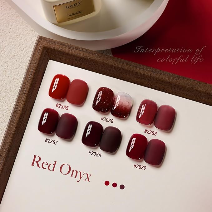 GAOY 16ml 6 Colors Red Gel Nail Polish Set, Bright Burgundy Crimson Glitter, Soak Off UV Light Cure Gel Polish for Salon and Nail Art DIY at Home, Red Onyx