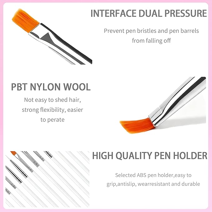 22PCS Nail Art Tools Kit, Nail Brushes Set with Dotting Tools, Palette, Transparent acrylic pen holder, Professional Nail Design Brushes for Nail Painting, Drawing, Detailing - White