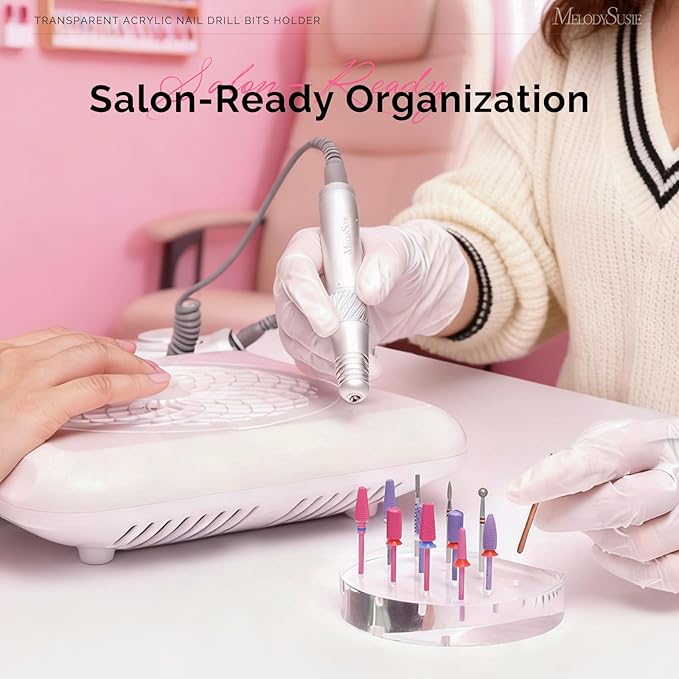 MelodySusie Nail Drill Bits Holder with 12 Holes, Visible Sturdy and Compatible with 3/32" Drill Bit Organizer and Storage for Salon & Home, Round（not include bits）