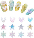 FASHEWELRY 240Pcs 3D Resin Nail Art Decoration Star Flower Heart Cabochons with Glitter Powder Studs for DIY Nail Art Decoration