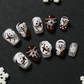 3D Snowman Press on Nails Short Coffin - 3D Embossed Burgundy Red and White Press-on Nails with Snowflakes, Necklace False Nails for Winter (Squeeze Snowman, S)