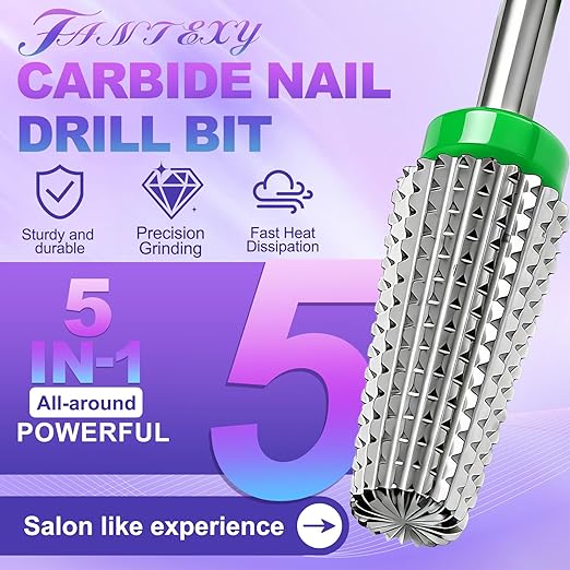FANTEXY 3/32" Carbide Nail Drill Bits - 5 in 1 Cuticle Drill Bits for Nails, Gel Remover Drills Bit, Professional Nails File Bits for Old Skin and Nails, Manicure Pedicure Gel Polishing (Coarse - C)