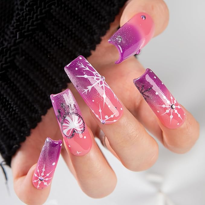 LOVFUL Short Press on Nails Blush Snowlight | Handmade Acrylic Press ons| Reusable Fake False Nails | Square Classic Regular 1.3in | H726-S