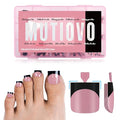Toe Nail Tips Press on Black French Tip, BERRY PINK, Long/Medium Wide Fake Toenails, Full Cover Sharp Square Pre-Designed Soft Gel False Toenail Acrylic Extension for DIY 15 Sizes 240 pcs