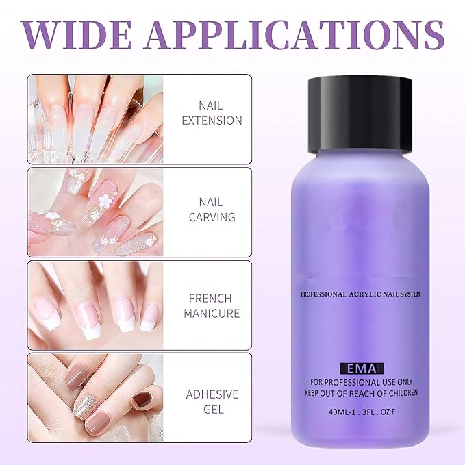 Warm Girl 2pcs Acrylic Monomer Liquid Nail Liquid Acrylic Liquid For Acrylic Nail Extension 3D Nail Art (40ml/1.35FL.OZ)