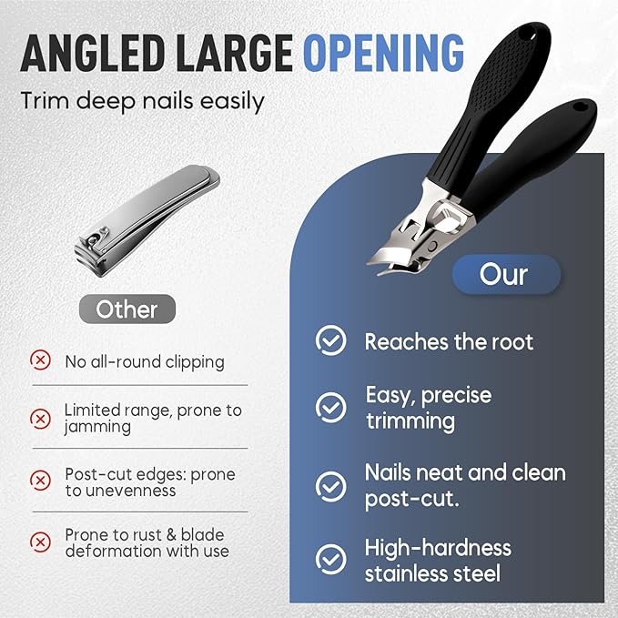 Wide Jaw Opening Anti-Splash Slanted Nail Clipper 3PCS Set with Case, Household Fingernail and Toenail Clippers Set for Ingrown Nails & Thick Nails (Black)