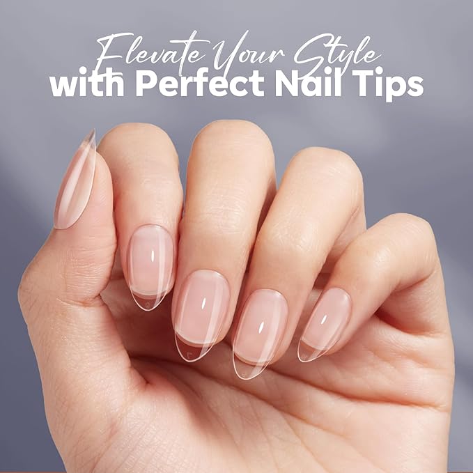 modelones Short Almond Nail Tips, Pre-shaped Soft Gel Tips Fake Nails False Acrylic Clear Full Cover Press on Extension Kit Gel Manicure DIY at Home 216PCS 12Sizes