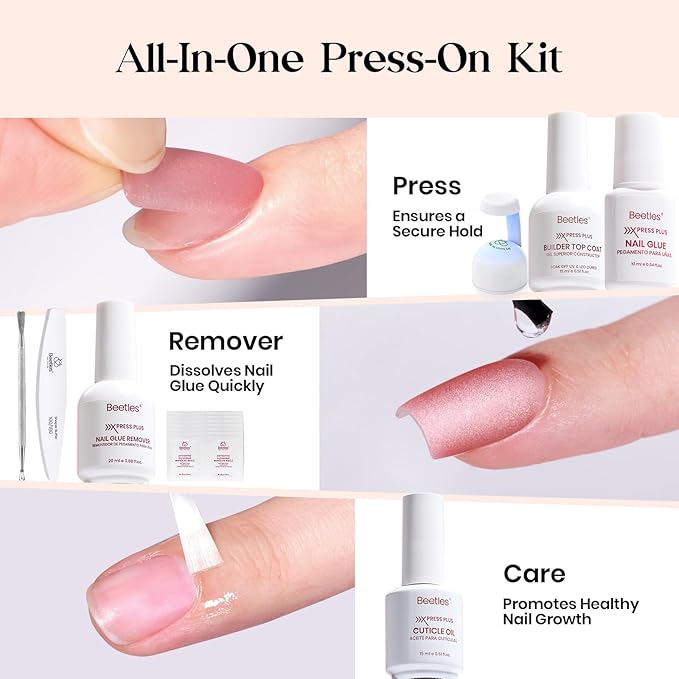 Beetles Cat Eye Nails Kit - Enchanted Aurora | 7 Colors Cat Eye Press On Nails Medium Almond | 224Pcs 16 Sizes All-in-One Kit With Nail Glue,Remover,Builder Top Coat,Nail Lamp Gift