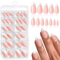 120PC White French Tip Press on Nails Medium Fake Nails Press ons with 5*Adhesive Tabs, Pink Almond Acrylic Nail Press on Nail French Tip Nails False Artificial Fingernails Stick on Nails-K