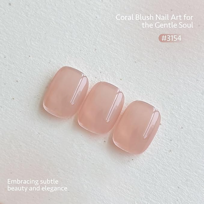 GAOY Nude Jelly Gel Nail Polish, 16ml Sheer Translucent Netural Soak Off Gel Polish, UV Light Cure for Nail Art DIY at Home, 3154 Coral Blush