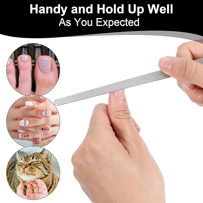 8Pcs Diamond Deb Nail File Metal Nail File, Stainless Steel Filer Metal Nails Files for Natural Nails Double-Sided Manicure Pedicure Toenail Tools for Salon Home