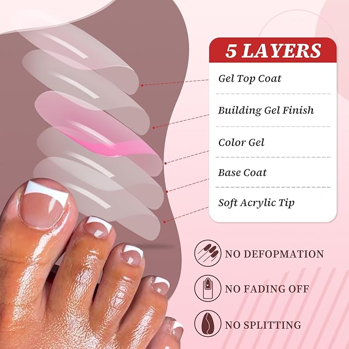 150pc White French Tips Press on Toenails Women Fake Toenail with Glue Tab, Brown Toe Nail Press ons Nails Short Square Fake Toe Nail Tips French Glue on Toenails Stick Acrylic Toes Nails Kit